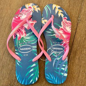 Havaianas Women's Blue Slim Tropical Flip Flop Sandal Size 7/8